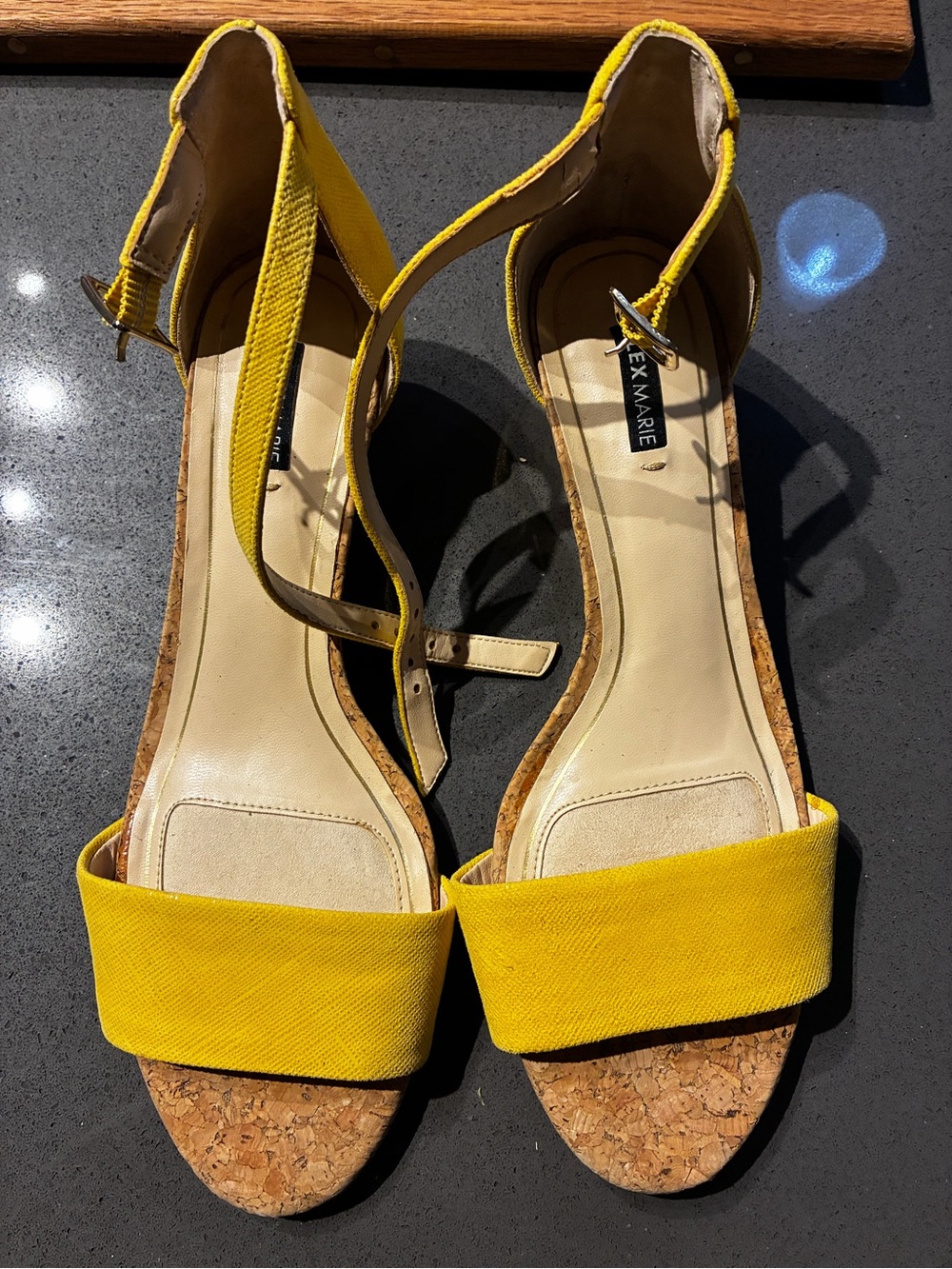 Alex Marie Bright Yellow Cork Ankle-Strap Sandals